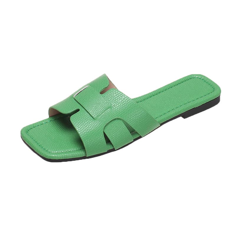 Cross-border Women's 2023 Summer Square Toe Flat Sandals Lazy Plus Size Beach Shoes Wholesale Candy Colors