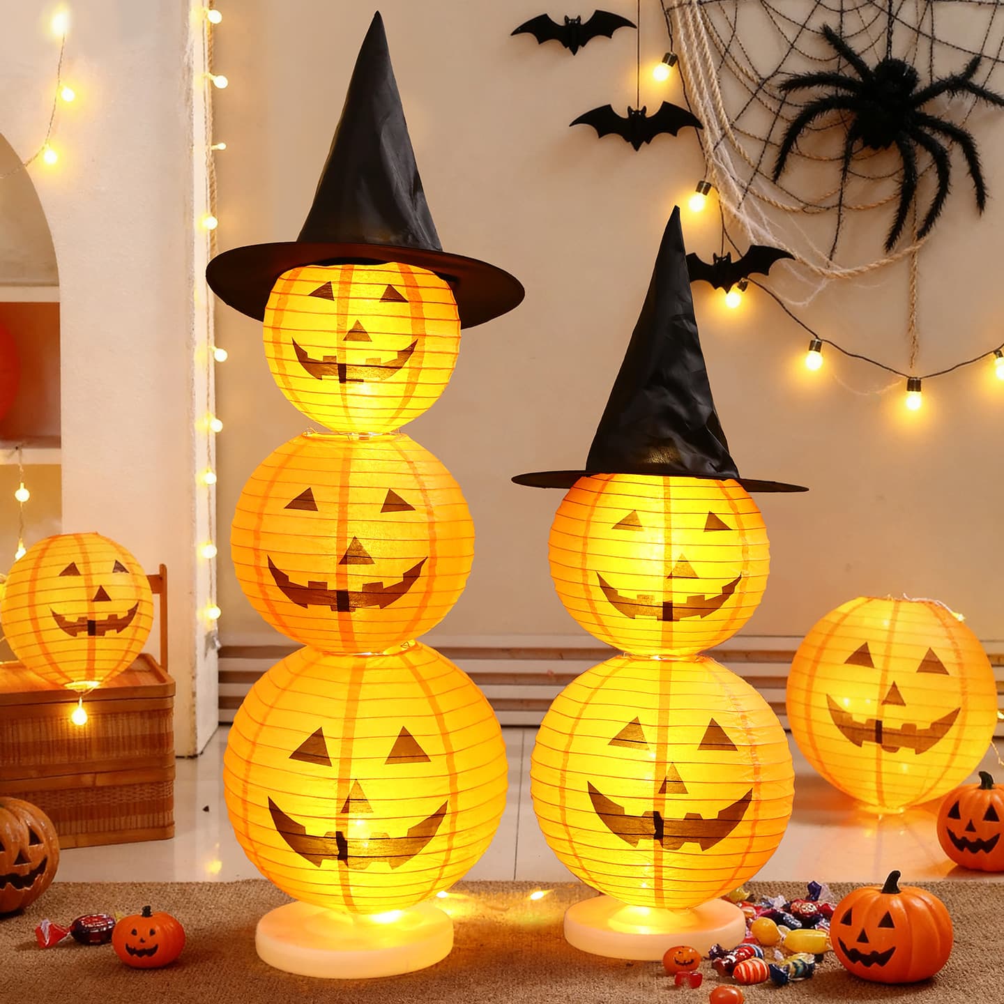 Halloween decorations, pumpkin paper lanterns, ornaments, amusement park, shopping mall, party scene decorations, children's atmosphere props