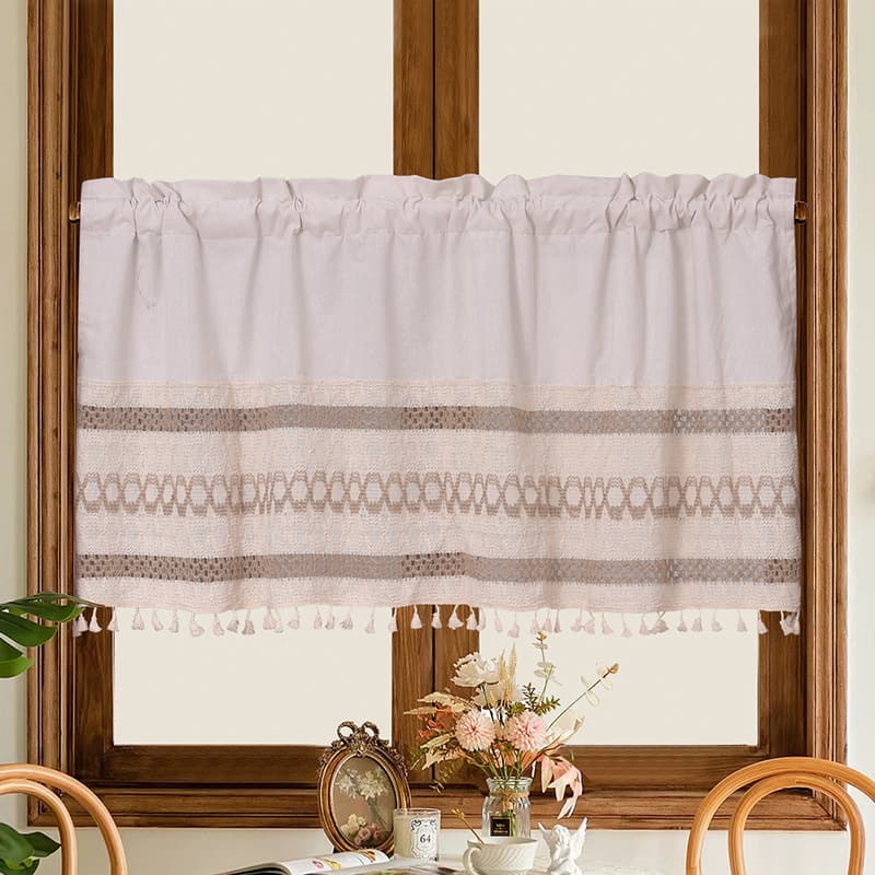 Foreign trade manufacturer direct sales new linen and cotton splicing rod short curtain kitchen curtain log wind short curtain solid color partition curtain