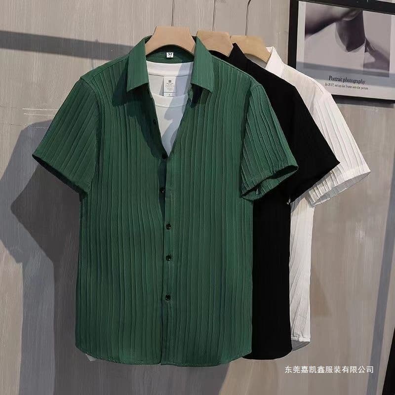 Short-Sleeve Shirt for Men Casual Summer Thin Trendy Youth Stylish Hong Kong Style Striped Half-Sleeve Shirt New Arrival