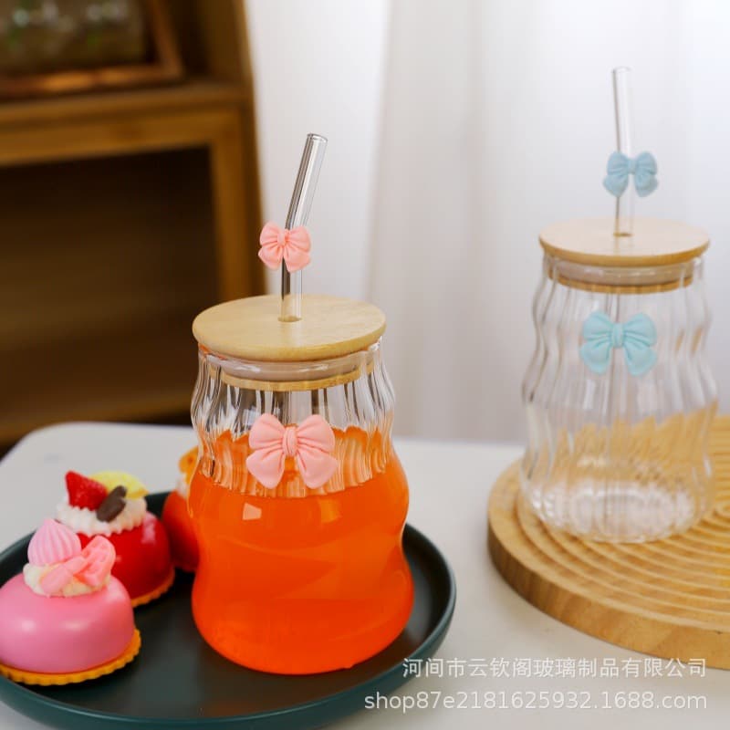Step into the cute cloud juice drink cup large capacity high temperature resistant single layer cup bow cup straw cup