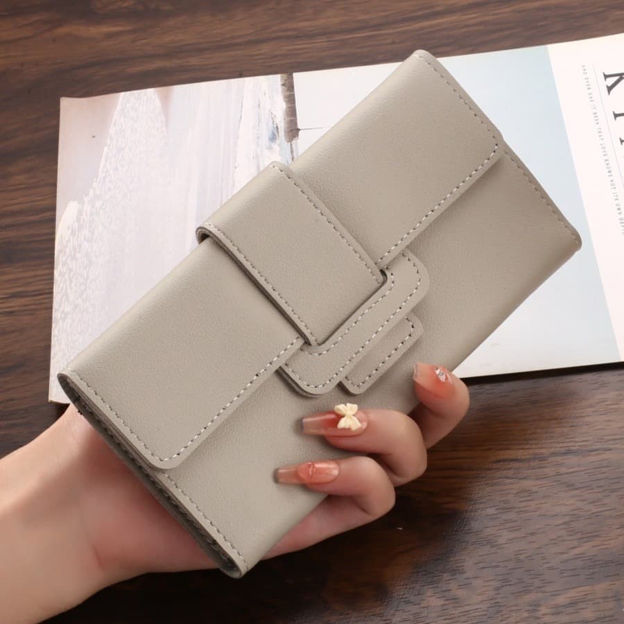 2024 New Women's Long Wallet Tri-Fold Clutch Multi-Functional Simple Leather Bag Korean Style Minimalist Fashion Wallet