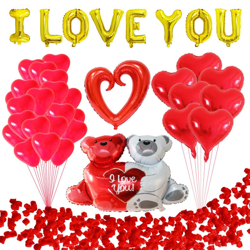 Proposal Balloon Set 12 Inch Heart Print Latex Aluminum Film Hugging Bear Decoration Valentine's Day Balloon Kit