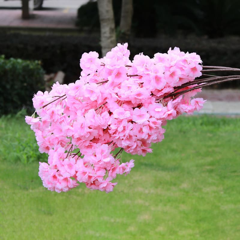 New Artificial Cherry Blossom Branch Peach Blossom Tree Plastic Fake Flower 4-Fork 3-Fork Dense Cherry Blossom Branch Silk Flower Artificial Cherry Blossom