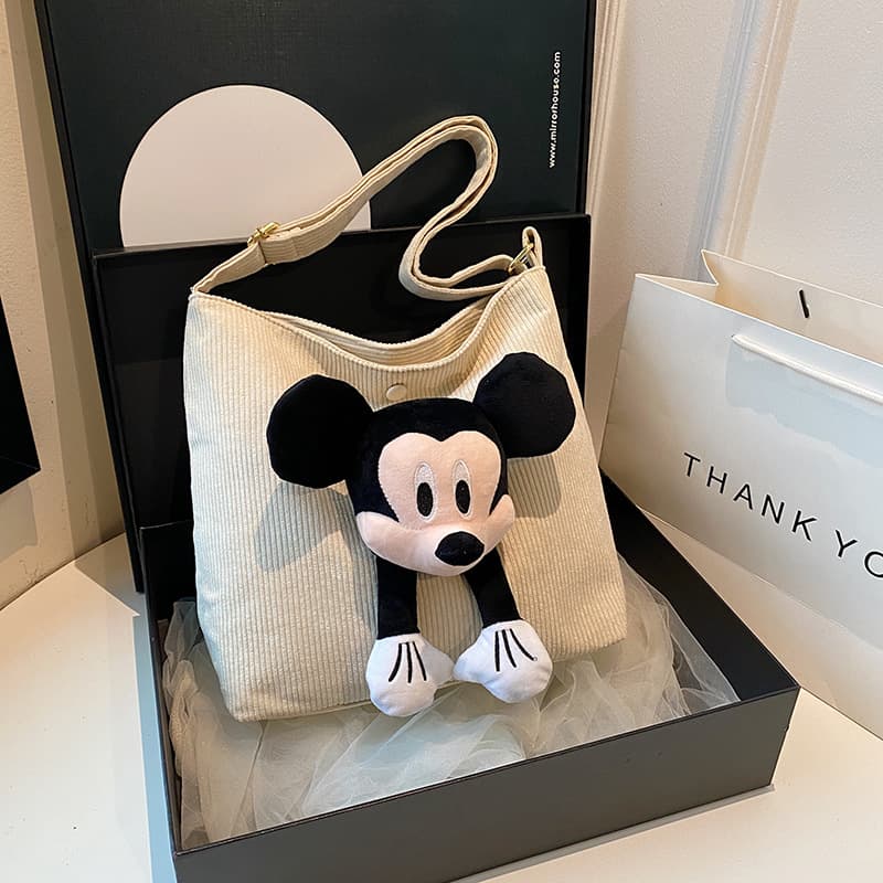 2024 New Fashionable Cute Cartoon Mickey Handbag Book Canvas Bag Large Capacity Striped Tote Bag for Women