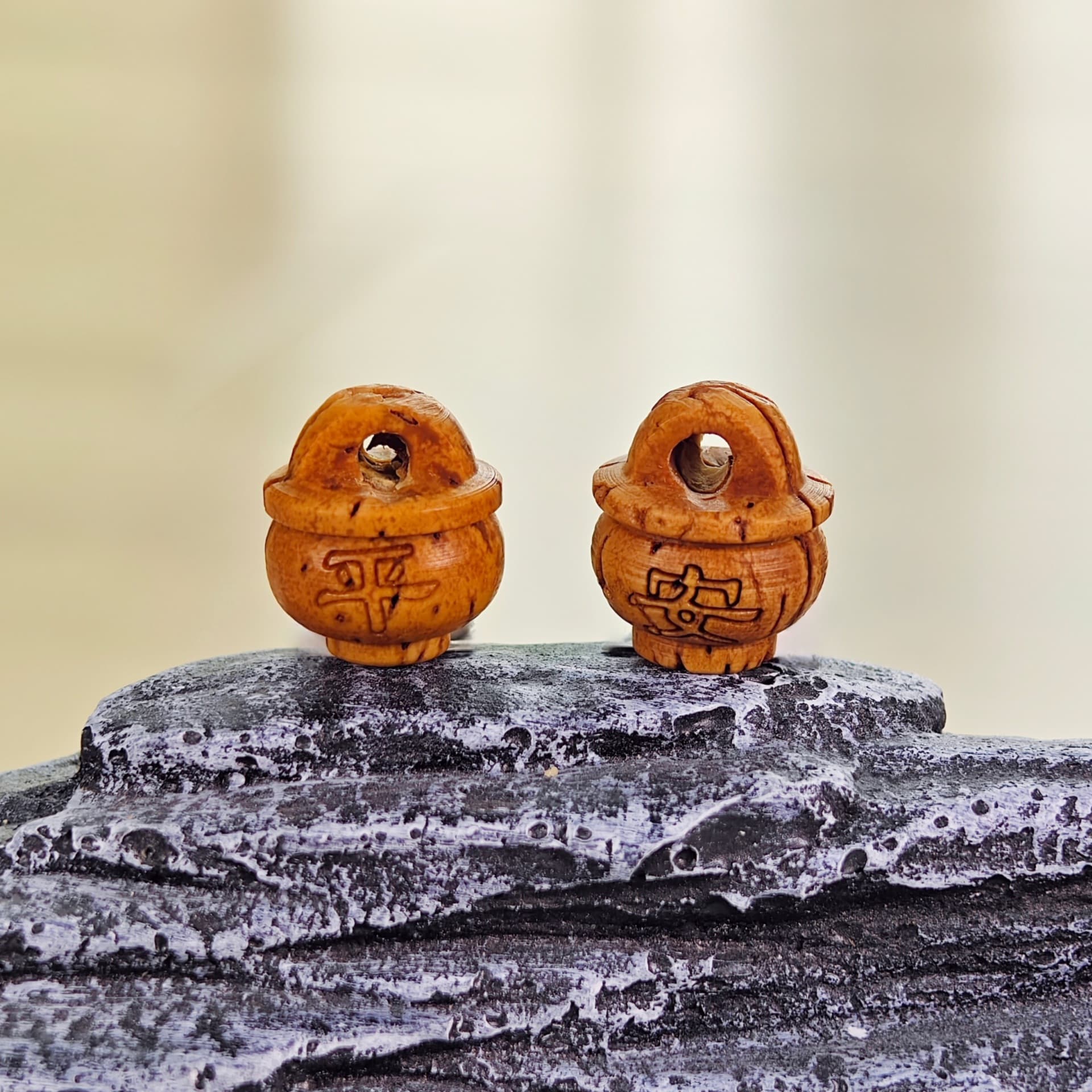 Peach Pit Carved Fu Character Peach Amulet DIY Pendant Natural