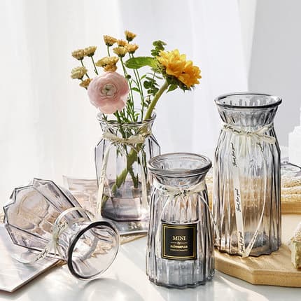 European Creative Vertical Ribbed Glass Vase, Transparent Hydroponic Vase, Flower Arrangement for Living Room Home Decoration, Wholesale Vase