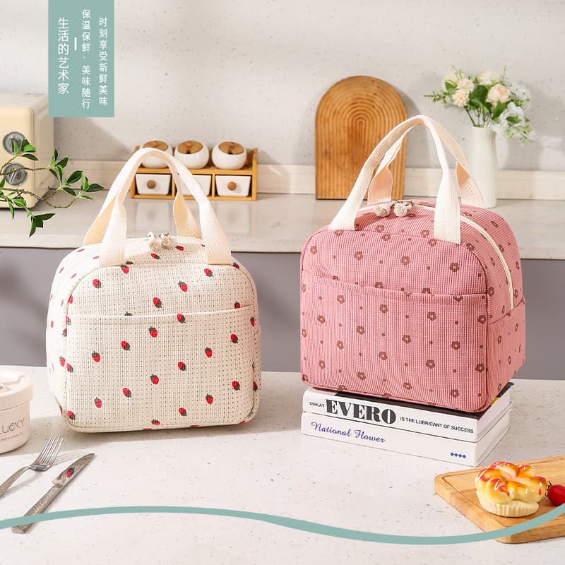 Waterproof Corduroy Lunch Bag Portable Handheld Student Office Worker Lunchbox Insulated Bag Cute Meal Bag Ice Bag