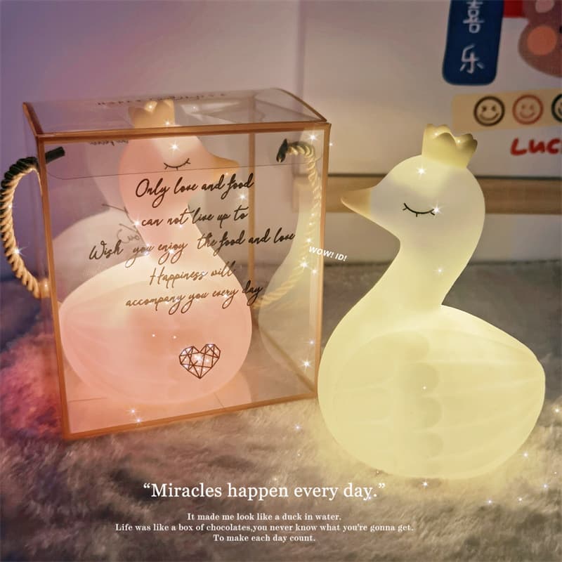Swan Shaped Night Light LED Room Decor Bedroom Lamp Birthday Gift Street Stall Glowing Toy Cartoon Style Battery Powered