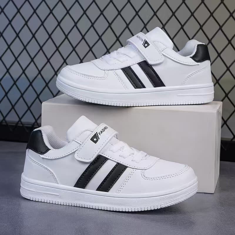 Children's Sports Shoes for Boys Ages 6-12, Leather White Casual Shoes, Lightweight and Durable Student Whiteboard Shoes