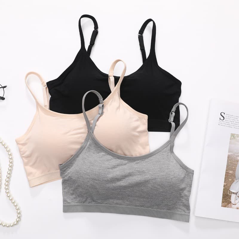 Girls' One-Piece Fixed Cup Beauty Back Strapless Bralette Without Underwire Cotton Sleep Sports Bra Underwear for Women