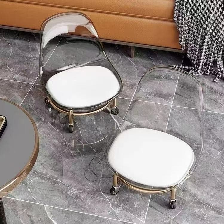 Household Backrest Silent Caster Low Stool, Transparent Small Chair for Toddlers, Acrylic Chair with Universal Wheels