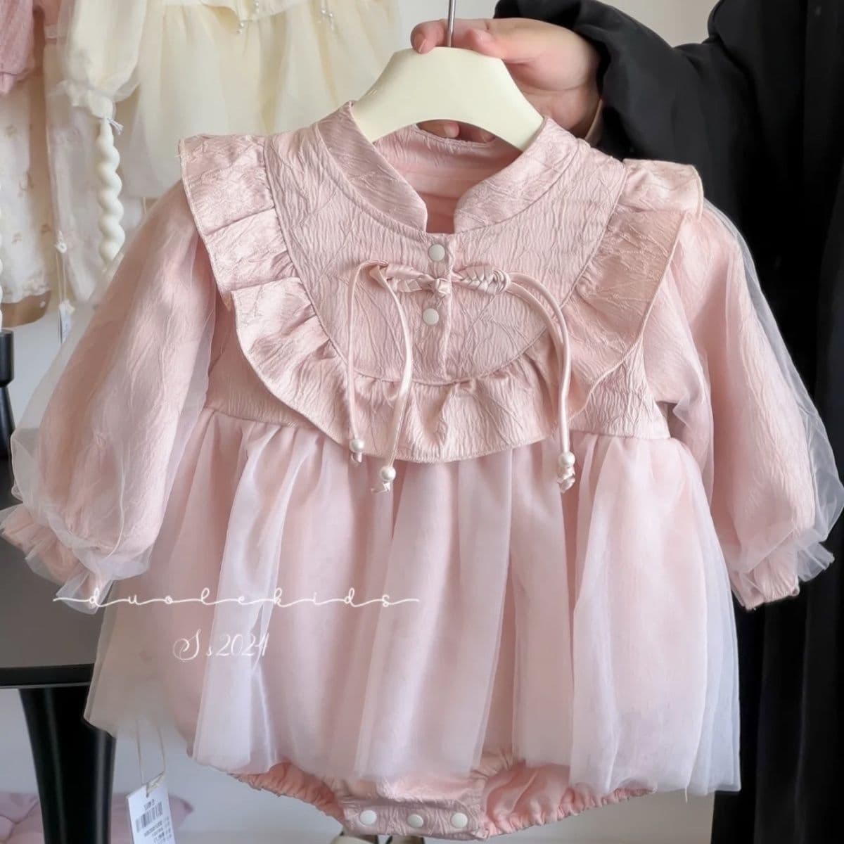 2025 New Children's Dress, Baby Girl Princess Dress, Long Sleeve, Spring and Autumn, Chinese Style, Pink Cotton