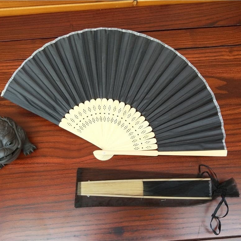 Cross-border Stock Plain Fan with Gauze Bag Set, Folding Fan Set, Dance White Wedding Fan Set, Return Gift