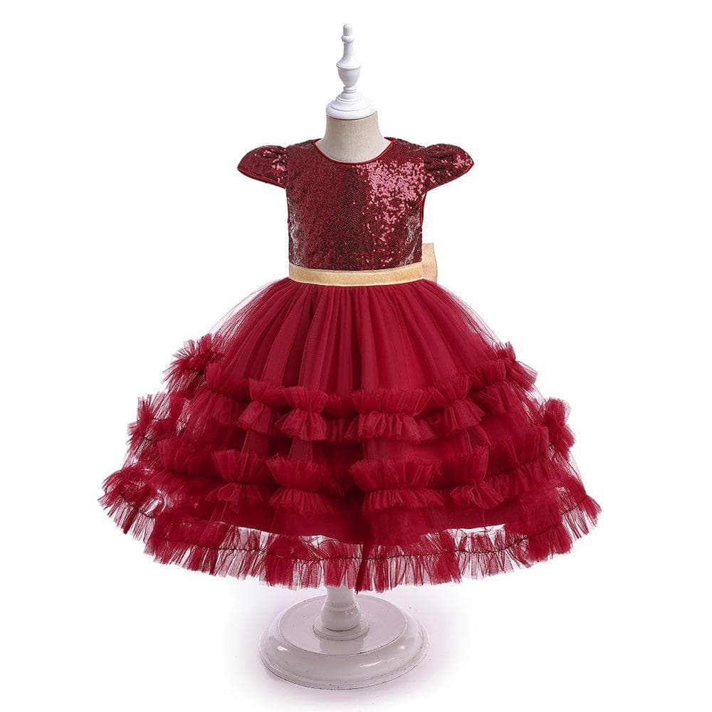 Princess Dress Children's Formal Wear Tulle Puffy Skirt Folded Sequin Edge Show Hostess Suitable for Ages 3 to 8 Years Old