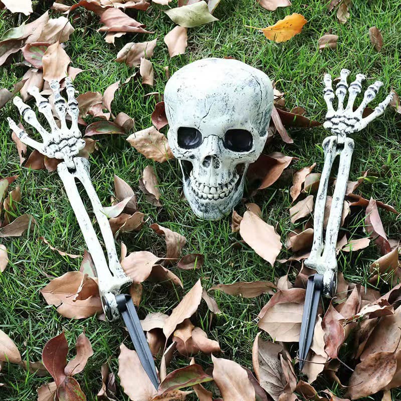 Halloween Ground Skull Skeleton Set Ghost Festival Decoration Prop Simulated Human Plastic Hand Bone Skull Ornament