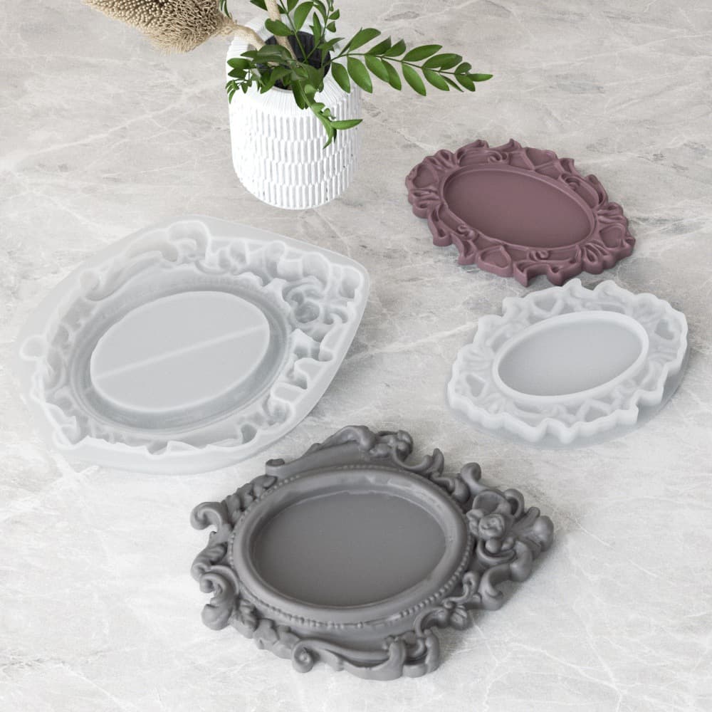 European Palace Vintage Relief Pattern Storage Tray Decoration Resin Mold DIY Oval Frame Silicone Mold