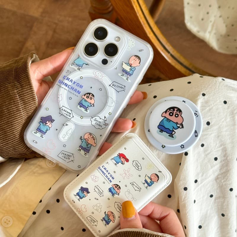 Cute Cartoon Shinnosuke 17 Promax Magnetic Stand 16 Pro Magnetic Card Holder Compatible with Apple 14 Pro 15 Pro