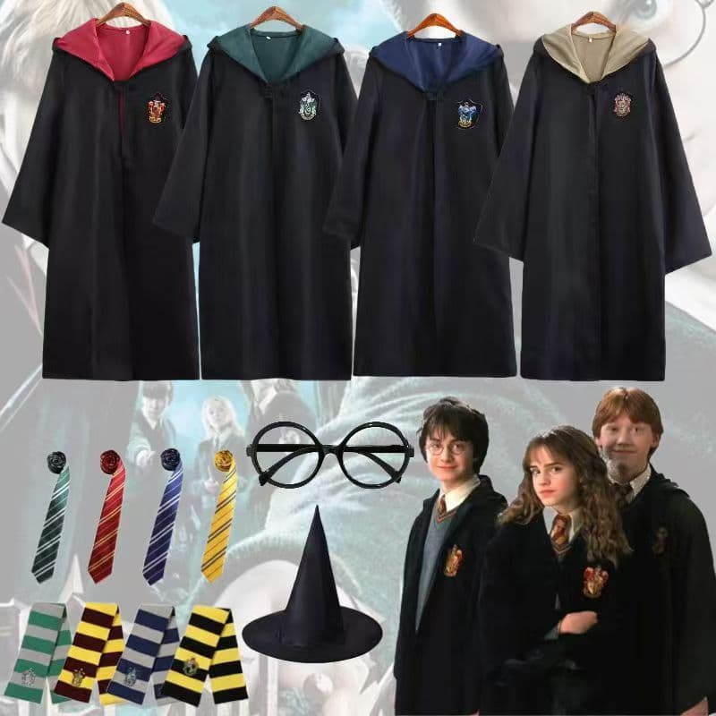 Magic robes, resin wands, hats, scarves, costumes, Harry Potter Muggle outfits, support for comic convention cosplay.
