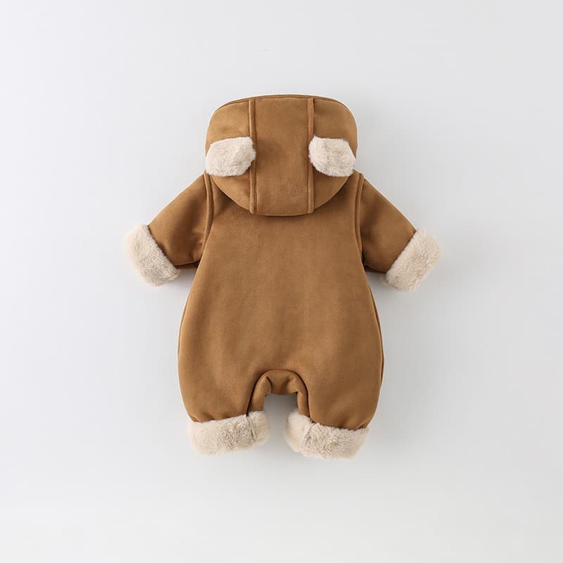 Newborn Baby Winter Fleece-Lined Cotton Romper, Thick Padded One-Piece Outfit, Cute Adorable Wear-Out Crawling Suit