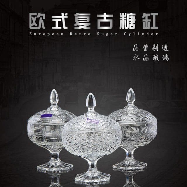 Crystal Glass Sugar Jar European Candy Bowl Large Dry Fruit Jar Candy Jar Dessert Plate