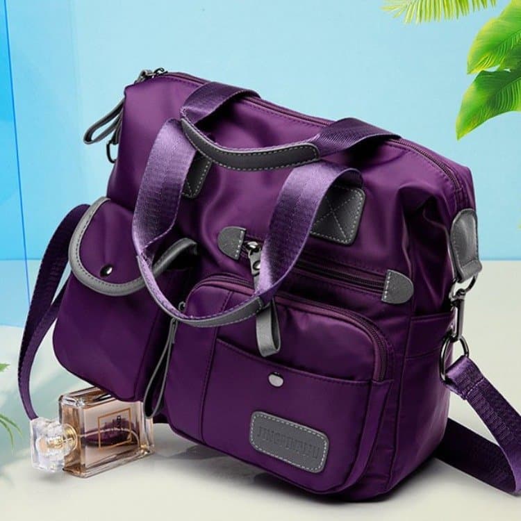 Street Style Nylon Oxford Cloth Motorcycle Bag Large Size Women's Handbag Trendy Splicing Pressed Flower Soft Square Shape