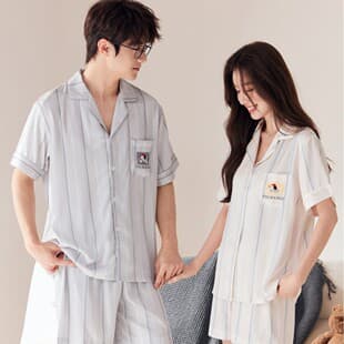 Couple Pajamas Women Ice Silk Summer Short Sleeve Shorts Two-Piece Set Men Cardigan Fashion Simple Homewear Set 850