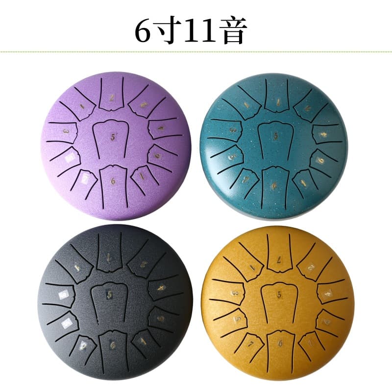 6-inch 11-note Ethereal Drum, a beginner's percussion instrument with a steel tongue, and an educational toy for children.