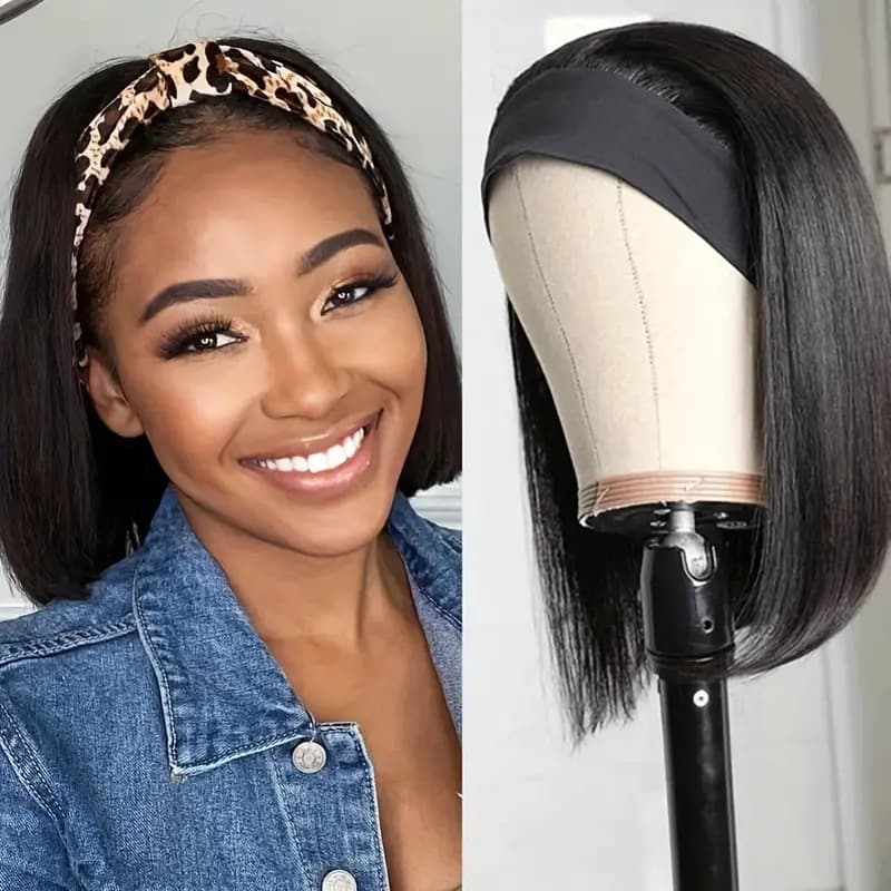 European and American headband bob wig, ice silk band wig, human hair wig