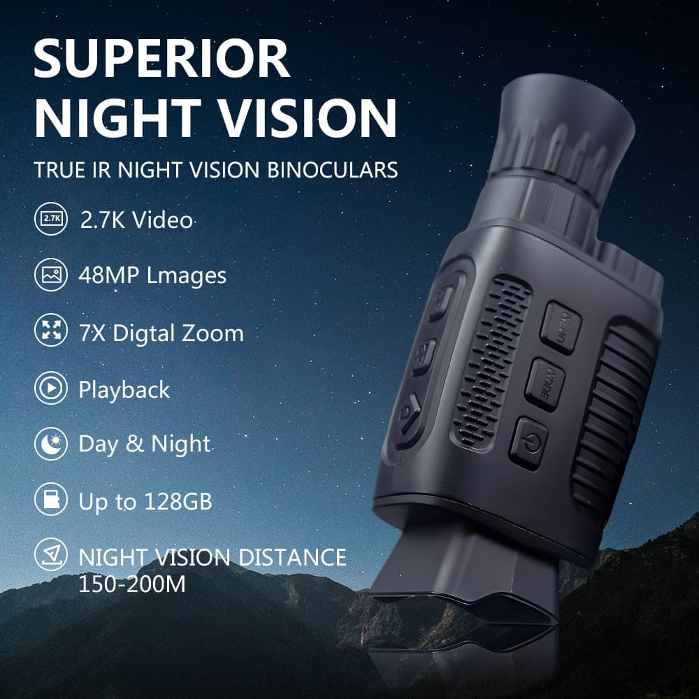 2.7K monocular night vision device, 48MP photo imaging, 7x digital zoom, clear wheel zoom adjustment