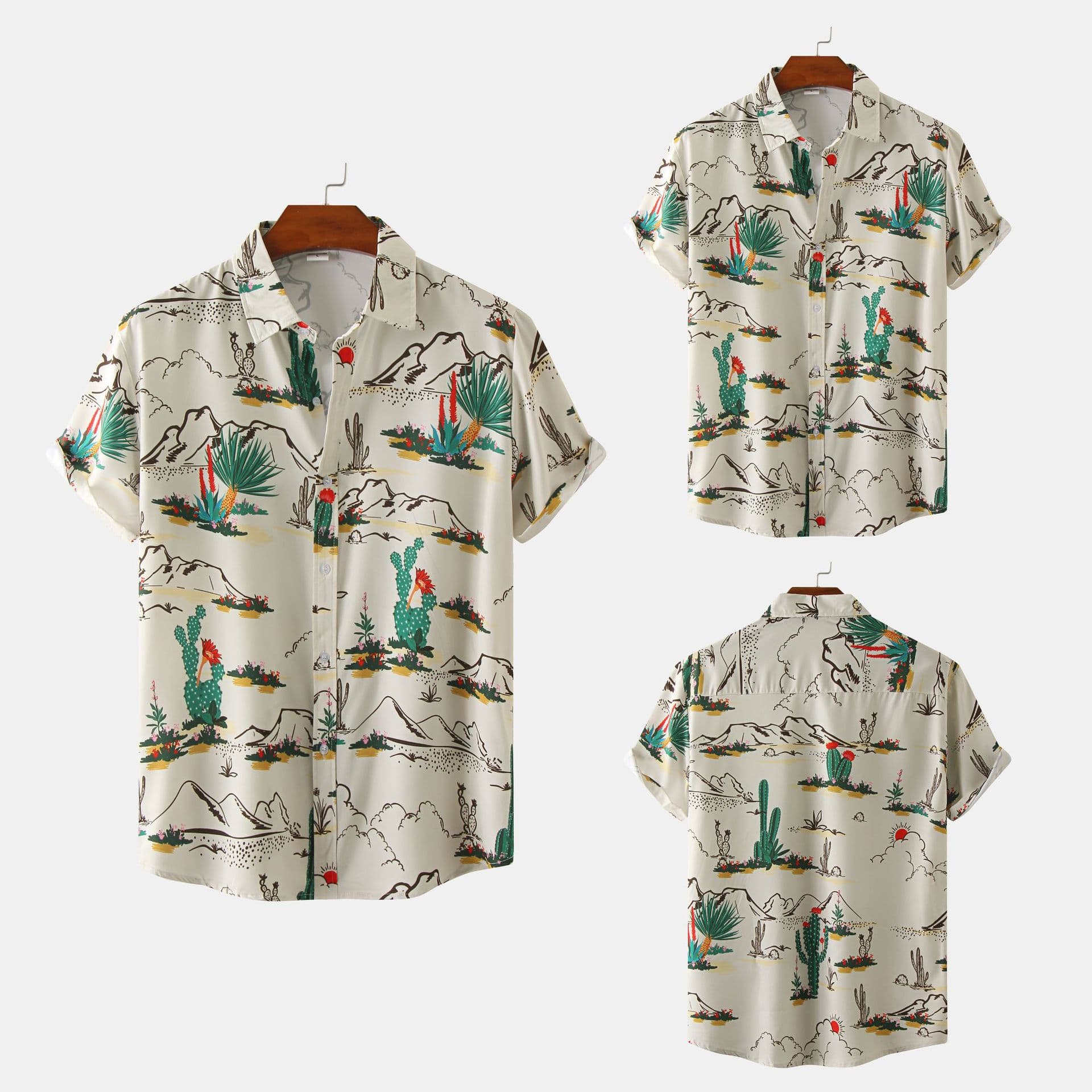 Casual Men's Short Sleeve Shirt Summer 2022 Beach Stripe Top Polyester Blend Fabric Korean Style Slim Fit Floral Print Youth