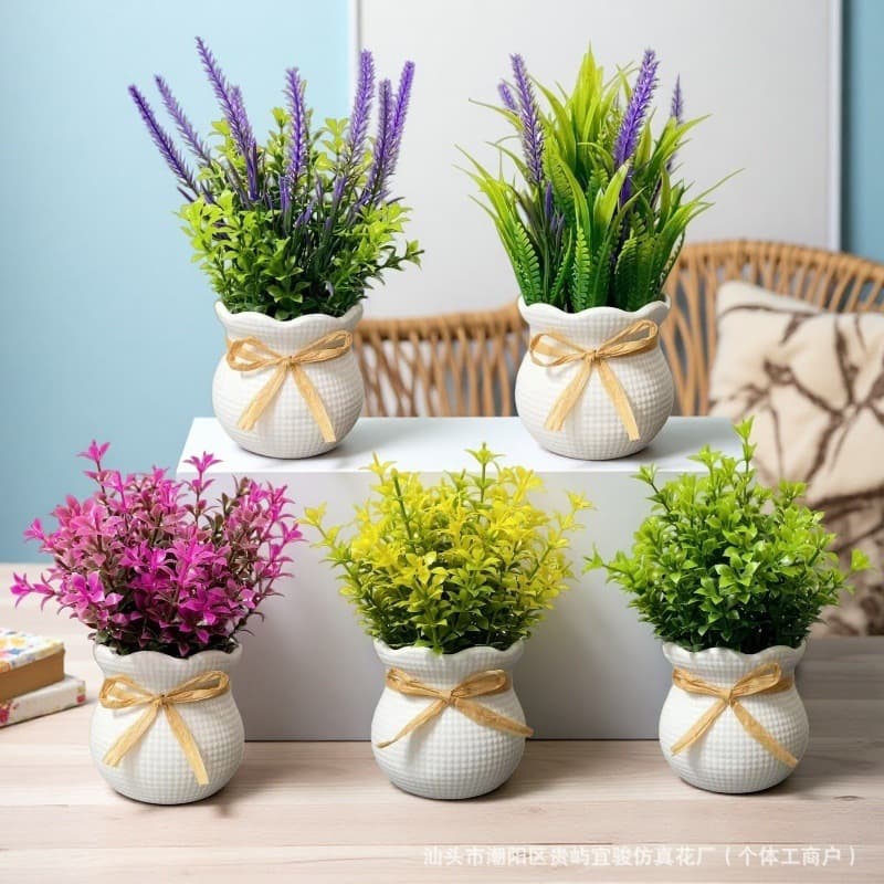 Cross-border wholesale artificial green plant potted decoration for living room, faux flowers, fake plant small bonsai with pot