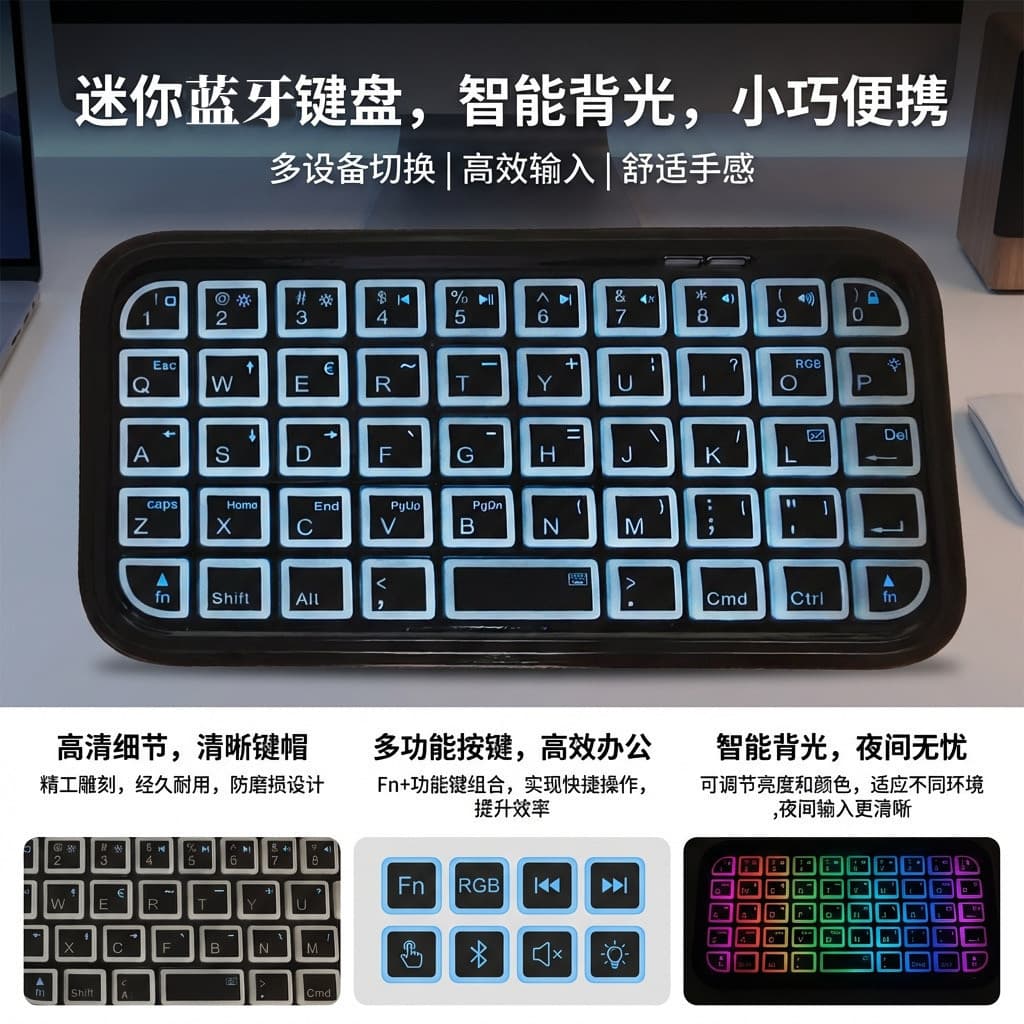 Mini Portable Air Mouse Keyboard Wired Bluetooth Dual-Mode Backlit Compact Keyboard, Tablet Phone Universal External Keyboard
