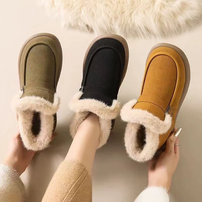 Korean Version Women's Snow Boots, Winter 2024 New Style, Plush Lined Extra Thick Large Cotton Boots, Warm Flat Soft Sole Women's Cotton Shoes