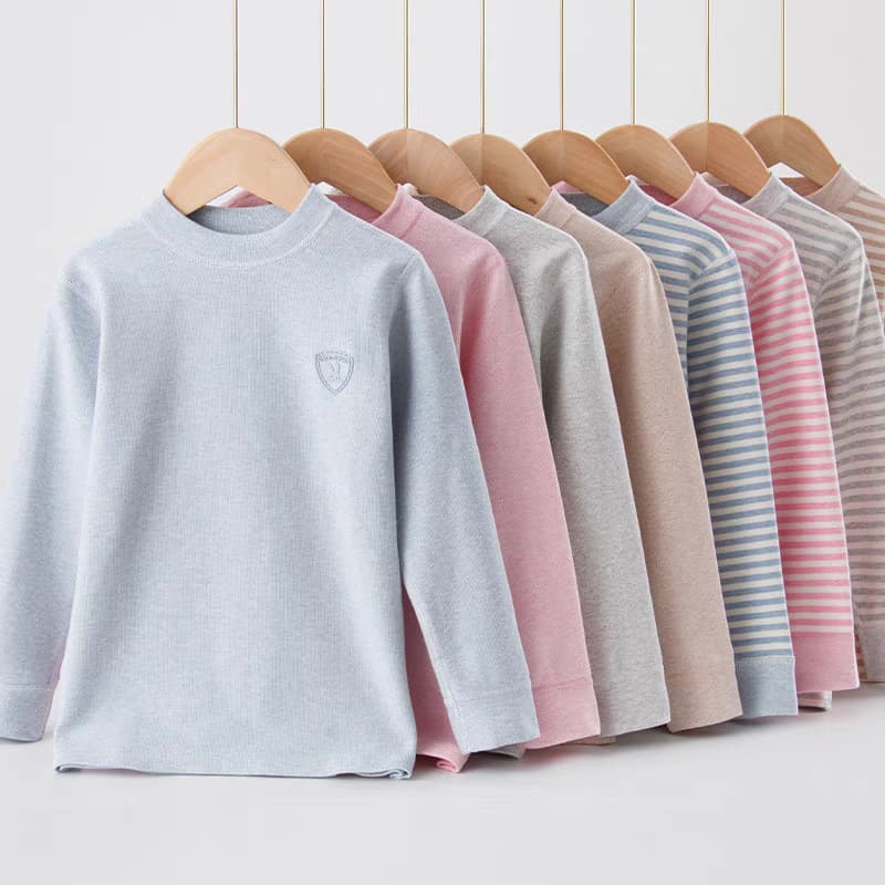 Children's Autumn Thermal Base Layer Top, Cotton Blend Half Turtleneck, Boys and Girls, Kids Autumn/Winter Sleepwear, Baby Soft Velvet Warm Underwear