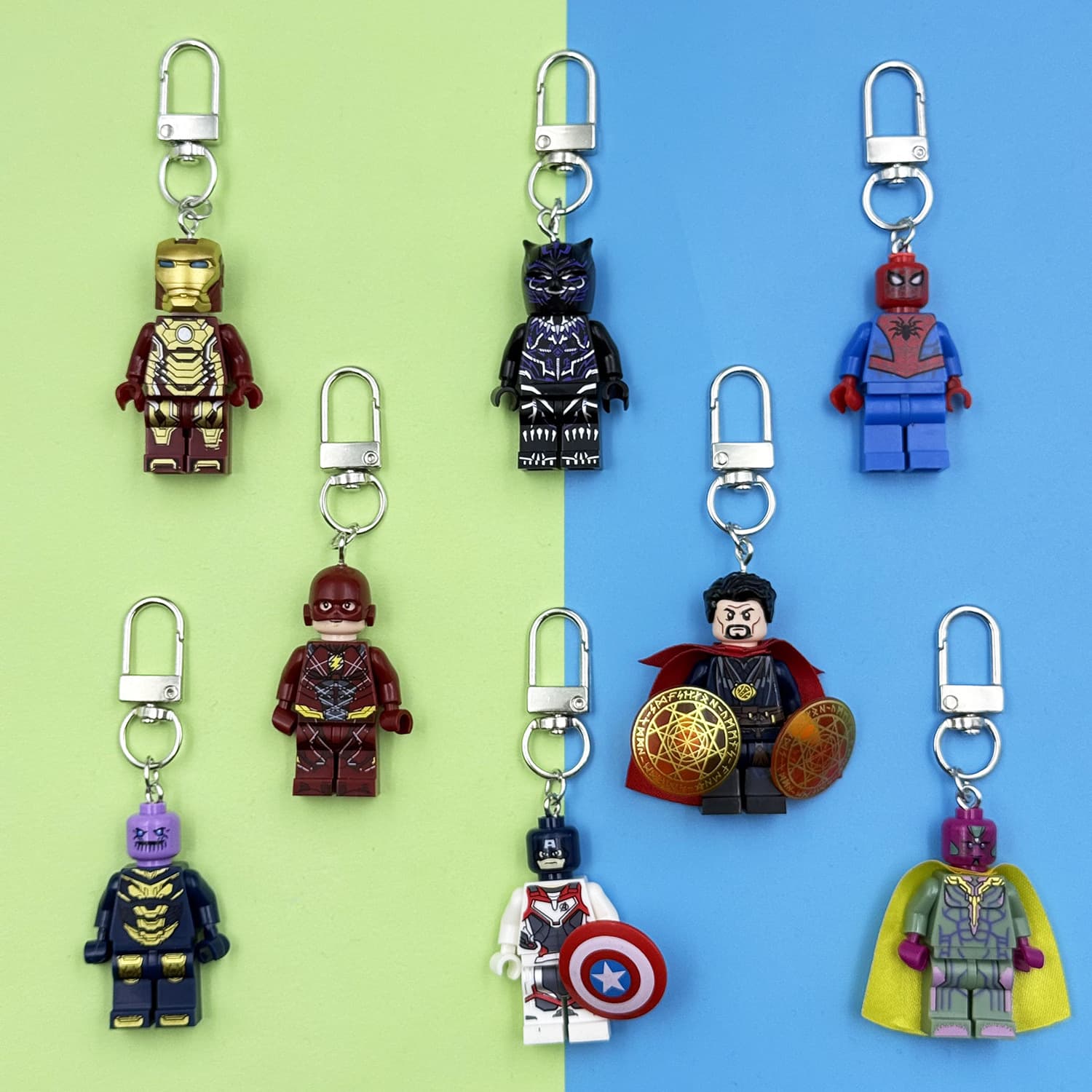 Foreign trade building block man keychain Marvel Comics Spider-Man Iron Man children's bag pendant creative gift pendant