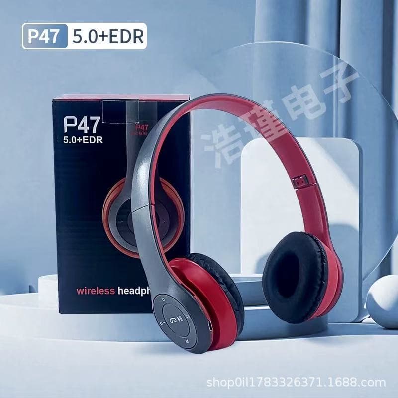 P47 Over-Ear Bluetooth Earphones Cross-Border Hot Seller Heavy Bass Music Headset 5.0 Foldable Earphones Model Unit