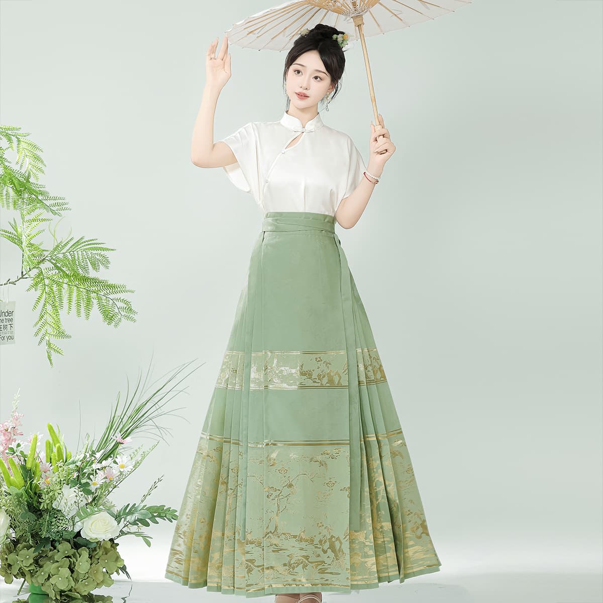 Original Crane and Deer Sharing Spring Hanfu Women's Chinese Style Improved Han Elements New Chinese Style Long Thin Horse-face Skirt 8934