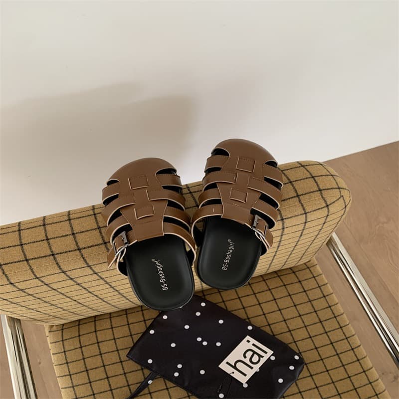 Soft Thick-Soled Woven Closed-Toe Sandals for Women Summer 2026, Slip-On Birkenstock Style Breathable Half Slippers Trendy