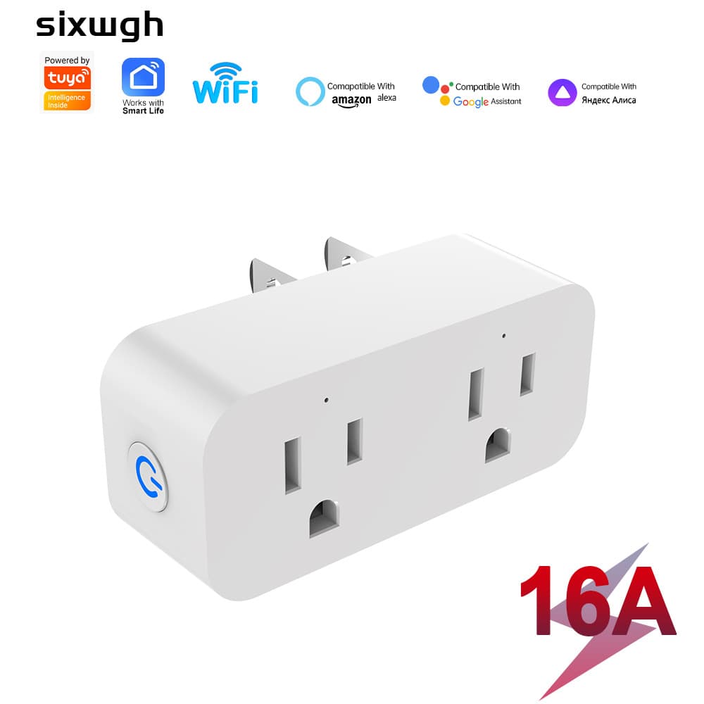 New Graffiti Wifi Smart Socket Us Standard 16A Timer Remote Control Dual Plug Socket Plug One for Two