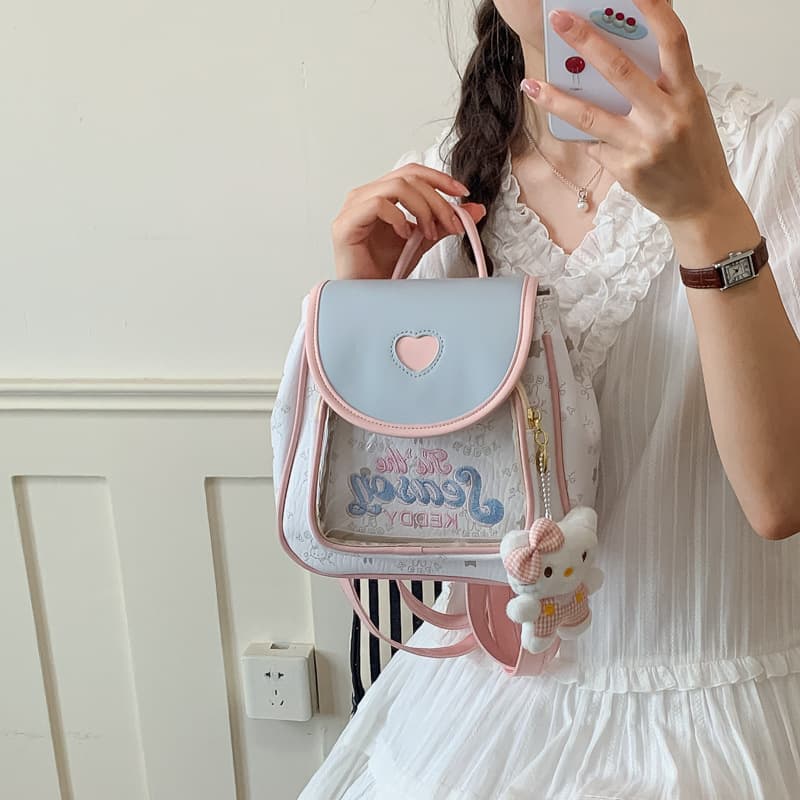 New ins style girly heart transparent backpack cute kt cartoon school bag light commuter small backpack pain bag
