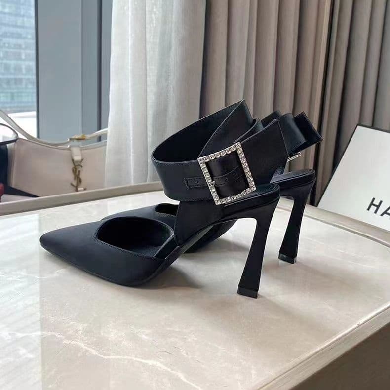 2025 New Niche Design Shallow Mouth High Heel Sandals Women Cat Heel Pointed Toe High Heels Thin Heel Closed Toe Shoes