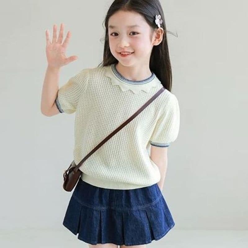 Summer new children's knitted hollow short-sleeved baby girl's small fragrance Korean style clear girls' clothing