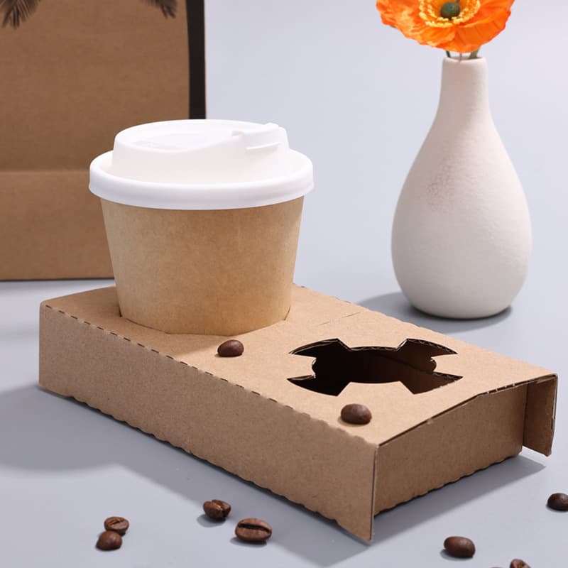 Coffee Cup Holder Kraft Corrugated Paper Disposable Split Single/Double Cup Milk Tea Packaging Cup Holder Base Stock Wholesale