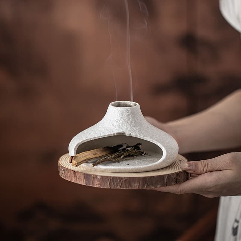 Small Chimney Incense Burner Fireplace, Peruvian Palo Santo Sage Burner, Desktop Ambiance Decorative Ceramic Incense Burner