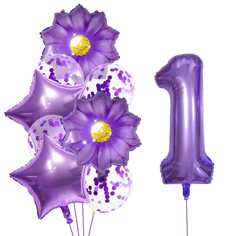 New Cross-Border 32-inch Purple Digital Flower Aluminum Foil Balloon Bouquet Party Decoration Scene Setup Photo Background