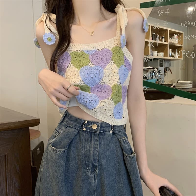Hollow-out Strap Bustier Camisole Top for Women Summer New Dopamine Style Fashionable Age-Reducing Hot Girl Cropped Top
