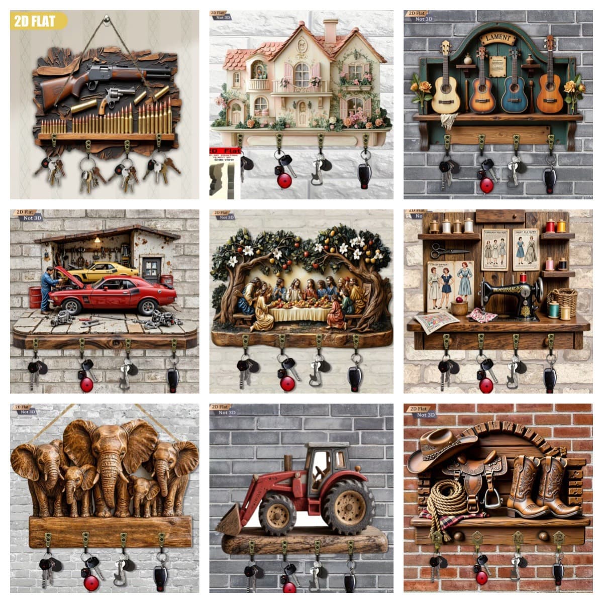 Wooden key storage hanger hook custom home entrance bedroom living room wall decorations crafts murals