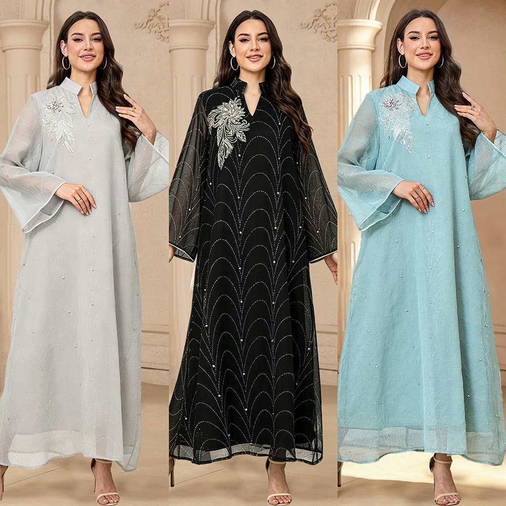 MT567 Rhinestone Beaded Long Dress Elegant and Graceful Daily Wear Dress Malaysian Women's Dress