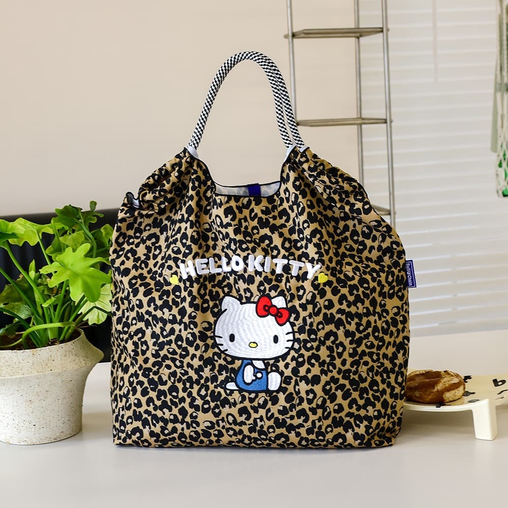 2026 New Embroidered Waterproof Nylon Bag Cute Leopard Print Pattern Handbag Women Large Capacity Embroidered Shopping Bag